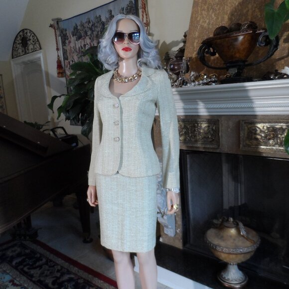 Moschino CheapandChic Yellow/Beige Tweed Skirt Suit Size US 8 - Picture 1 of 16